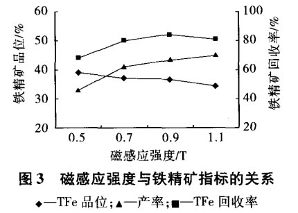 磁感應(yīng)強度與鐵精礦指標的關(guān)系